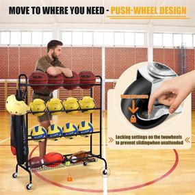 img 1 attached to 🏀 Efficient FHXZH Ball Storage Garage: Basketball Racks, Holder & Rolling Cart with Baskets and Hooks - Sports Equipment Organizer on Wheels