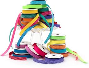 img 3 attached to 🎀 24 Pack of American Crafts Extreme Value Neon Grosgrain Ribbon: Assorted Printed and Woven Patterns