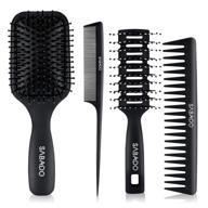 🔸 versatile 4pcs hair brush and comb set for men and women - ideal for all hair types, detangling wet/dry, long/short, thick/thin, curly/natural hair (black) logo