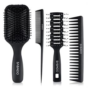 img 4 attached to 🔸 Versatile 4Pcs Hair Brush and Comb Set for Men and Women - Ideal for All Hair Types, Detangling Wet/Dry, Long/Short, Thick/Thin, Curly/Natural Hair (Black)