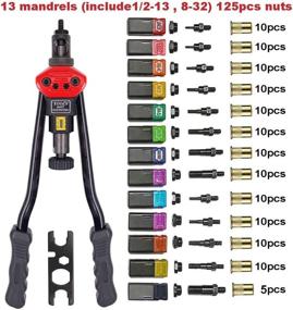 img 3 attached to 🔧 Zision Tool 16-дюймовый ручной риветный инструменты набор: профессиональная установка с 13 сменными штампами (M3, M4, M5, M6, M8, M10, M12, SAE 8-32, 10-24, 1/4-20, 5/16-18, 3/8-16, 1/2-13) и набором из 125 штук риветных гаек