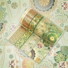 img 3 attached to Vintage Japanese Green Washi Tape - 15 Rolls of Gold Foil Washi Tape, Wide Pretty Flowers Washi Masking Tape, Ideal for Bullet Journal, Book, Planner, and Gift Packaging