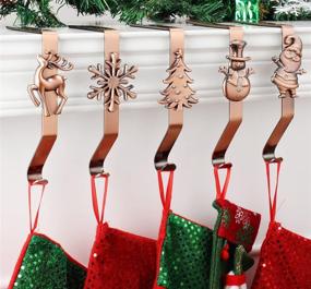 img 4 attached to 🎄 Enhance Your Christmas Decor with Yuokwer Pack of 5 Snowflake Christmas Stocking Hangers - Festive Fireplace Stocking Holders in Red Copper (Pack of 5)