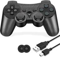 🎮 premium ps-3 wireless controller - enhanced gamepad with double vibration, compatible with play-station 3 - includes charging cable (black circuit pattern) logo