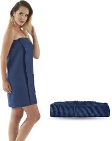 img 4 attached to 🛀 Navy Blue Waffle Bath Wraps for Women: Adjustable Closure & 100% Natural Cotton Spa Wraps