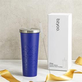 img 3 attached to 🕷️ Bzyoo SUP 24oz Stainless Steel Vacuum Insulated Tumbler - Cold Drink Travel Mug Cup with Straw and Lid - Spidy Blue Color