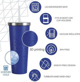 img 1 attached to 🕷️ Bzyoo SUP 24oz Stainless Steel Vacuum Insulated Tumbler - Cold Drink Travel Mug Cup with Straw and Lid - Spidy Blue Color