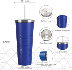 img 2 attached to 🕷️ Bzyoo SUP 24oz Stainless Steel Vacuum Insulated Tumbler - Cold Drink Travel Mug Cup with Straw and Lid - Spidy Blue Color