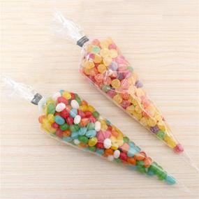 img 2 attached to 🍬 200 PCS Clear Cone Treat Bags with Twist Ties - Cellophane Triangle Bags for Favor Candy, Popcorn, Handmade Cookies - 5 Mix Colors