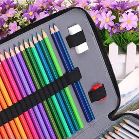 img 1 attached to 🖍️ BTSKY 200 Slots Colored Pencil Organizer - Deluxe PU Leather Pencil Case Holder With Handle Strap - Large Pencil Box for Colored/Watercolor Pencils (Black)