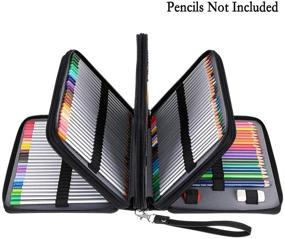 img 3 attached to 🖍️ BTSKY 200 Slots Colored Pencil Organizer - Deluxe PU Leather Pencil Case Holder With Handle Strap - Large Pencil Box for Colored/Watercolor Pencils (Black)