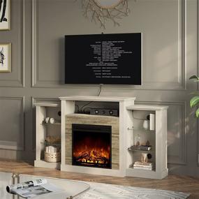 img 1 attached to 🔥 Rolanstar Fireplace TV Stand: White Console for TVs up to 65" with LED Lights, Power Outlets, and Adjustable Glass Shelves