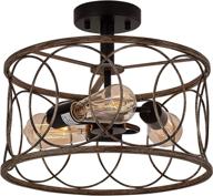 🏡 sophisa farmhouse decor flush mount ceiling light fixtures: industrial wood grain metal cage chandeliers for kitchen, living room, dining room, bedroom, billiards room logo