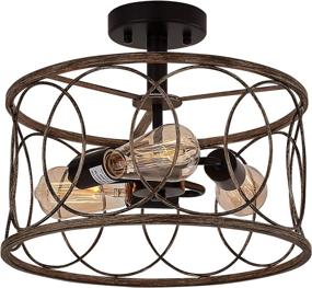 img 4 attached to 🏡 Sophisa Farmhouse Decor Flush Mount Ceiling Light Fixtures: Industrial Wood Grain Metal Cage Chandeliers for Kitchen, Living Room, Dining Room, Bedroom, Billiards Room