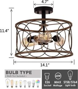 img 3 attached to 🏡 Sophisa Farmhouse Decor Flush Mount Ceiling Light Fixtures: Industrial Wood Grain Metal Cage Chandeliers for Kitchen, Living Room, Dining Room, Bedroom, Billiards Room