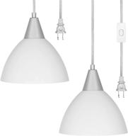 💡 dewenwils pack of 2 plug in pendant lights for living room & bedroom - 15ft clear cord, on/off switch, frosted plastic white shade логотип