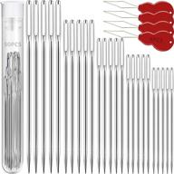 premium large eye needles - jollmono 50 pack with 4 needle threaders | assorted sizes | embroidery hand sewing needles | big eye sewing needles logo