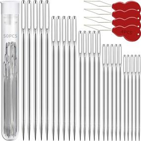 img 4 attached to Premium Large Eye Needles - Jollmono 50 Pack with 4 Needle Threaders | Assorted Sizes | Embroidery Hand Sewing Needles | Big Eye Sewing Needles