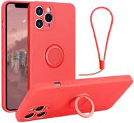 iphone 12 pro max case with 360° ring holder kickstand full body protection shock absorption silicone rubber case with hand strap support car mount (red) logo