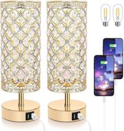 💎 pair of 2 touch control crystal table lamps with 2 usb ports, 3-way dimmable bedside nightstand gold lamps featuring decorative crystals, small bedroom and living room table lamps with integrated led bulbs логотип