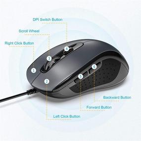 img 2 attached to 🖱️ TECKNET Wired Mouse: 3600DPI Adjustable Levels, 6-Button Ergonomic Mice for Laptop PC Desktop - Grey