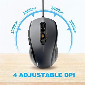 img 3 attached to 🖱️ TECKNET Wired Mouse: 3600DPI Adjustable Levels, 6-Button Ergonomic Mice for Laptop PC Desktop - Grey