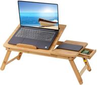 🎋 bamboo laptop bed tray organizer - adjustable lap desk with storage drawer for reading, writing, playing, and eating - ideal for sitting or standing logo
