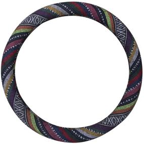 img 3 attached to 🚗 14.5''-15'' Anti-Slip Ethnic Style Coarse Flax Cloth Automotive Steering Wheel Cover, Sweat Absorbent Auto Car Wrap (B)