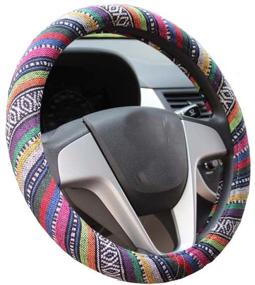 img 4 attached to 🚗 14.5''-15'' Anti-Slip Ethnic Style Coarse Flax Cloth Automotive Steering Wheel Cover, Sweat Absorbent Auto Car Wrap (B)