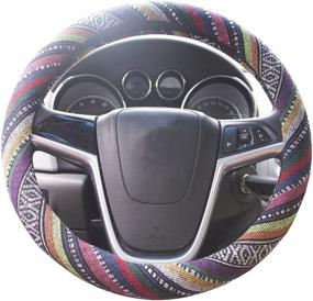 img 2 attached to 🚗 14.5''-15'' Anti-Slip Ethnic Style Coarse Flax Cloth Automotive Steering Wheel Cover, Sweat Absorbent Auto Car Wrap (B)