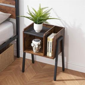 img 3 attached to 🌃 VECELO Modern Industrial End Side Table - Sturdy Accent Desk with Open Style Structure, Stable Metal Frame and Shelves - Ideal Nightstand for Living Room, Bedroom in Beautiful Brown Finish