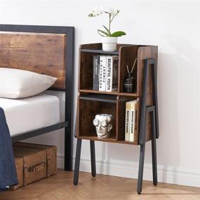 img 1 attached to 🌃 VECELO Modern Industrial End Side Table - Sturdy Accent Desk with Open Style Structure, Stable Metal Frame and Shelves - Ideal Nightstand for Living Room, Bedroom in Beautiful Brown Finish