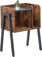 🌃 vecelo modern industrial end side table - sturdy accent desk with open style structure, stable metal frame and shelves - ideal nightstand for living room, bedroom in beautiful brown finish logo