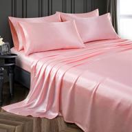 blush pink satin sheets queen (6-pieces) - pothuiny luxury silky satin bed sheets queen set, extra soft satin sheet set, 1 fitted sheet + 1 flat sheet + 4 pillow cases logo