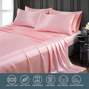 img 2 attached to Blush Pink Satin Sheets Queen (6-Pieces) - Pothuiny Luxury Silky Satin Bed Sheets Queen Set, Extra Soft Satin Sheet Set, 1 Fitted Sheet + 1 Flat Sheet + 4 Pillow Cases