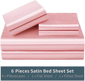 img 3 attached to Blush Pink Satin Sheets Queen (6-Pieces) - Pothuiny Luxury Silky Satin Bed Sheets Queen Set, Extra Soft Satin Sheet Set, 1 Fitted Sheet + 1 Flat Sheet + 4 Pillow Cases