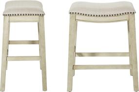 img 4 attached to 🪑 Antique White Base 24-Inch Saddle Stool by OSP Home Furnishings - Beige Fabric Upholstery