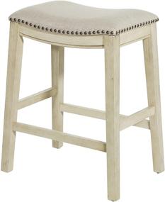 img 1 attached to 🪑 Antique White Base 24-Inch Saddle Stool by OSP Home Furnishings - Beige Fabric Upholstery