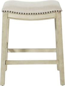 img 2 attached to 🪑 Antique White Base 24-Inch Saddle Stool by OSP Home Furnishings - Beige Fabric Upholstery