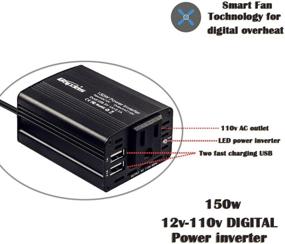 img 1 attached to 🚗 Bapdas 150W Car Power Inverter: Convert DC 12V to AC 110V with Dual USB Adapter - Black, Efficient and Reliable