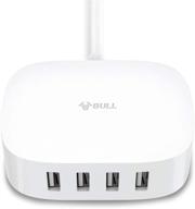 efficient usb charger station: bull 4 usb port charging station with auto detect technology for multiple devices (ul fcc listed, 6ft extension cord, white) logo