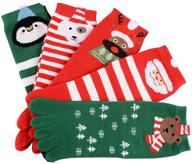 🧦 5 pack holiday toe socks for girls and boys - tesoon christmas casual logo