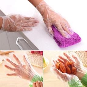 img 3 attached to 🧤 100pcs Disposable Transparent Clear Plastic Gloves, Made in Korea - Polyethylene Work Gloves for Cooking, Cleaning, Food Handling with Bonus SoltreeBundle Oil Blotting Paper