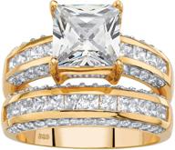 💍 yellow gold-plated sterling silver princess cubic zirconia wedding ring set logo