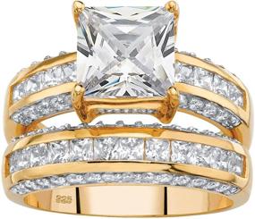 img 4 attached to 💍 Yellow Gold-Plated Sterling Silver Princess Cubic Zirconia Wedding Ring Set