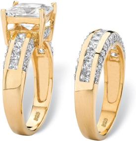 img 3 attached to 💍 Yellow Gold-Plated Sterling Silver Princess Cubic Zirconia Wedding Ring Set