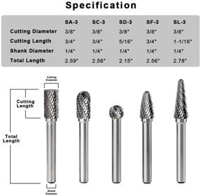 img 3 attached to 🔧 YUFUTOL Carbide Burrs Set: 5pcs 1/4'' Shank Double Cut Solid Power Tools - Ultimate Tungsten Carbide Rotary Files for Steel, Metal, Wood Carving, Engraving, Polishing, Drilling, Grinding, Milling, and Cutting