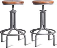 🪑 topower vintage industrial design metal adjustable height kitchen dining breakfast chair industrial style bar stool set of 2 (silvery, wooden top), fully welded, 22-28 inches логотип