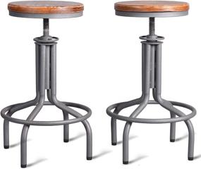 img 4 attached to 🪑 Topower Vintage Industrial Design Metal Adjustable Height Kitchen Dining Breakfast Chair Industrial Style Bar Stool Set of 2 (Silvery, Wooden Top), Fully Welded, 22-28 inches