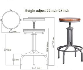 img 3 attached to 🪑 Topower Vintage Industrial Design Metal Adjustable Height Kitchen Dining Breakfast Chair Industrial Style Bar Stool Set of 2 (Silvery, Wooden Top), Fully Welded, 22-28 inches